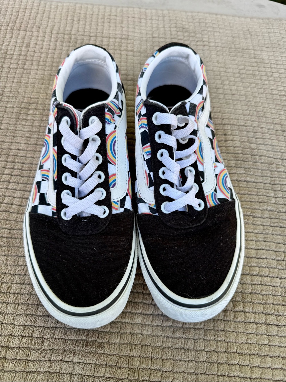 🔱Vans WM Ward Black White Checkerboard Overlaid Rainbow Sneakers Unisex